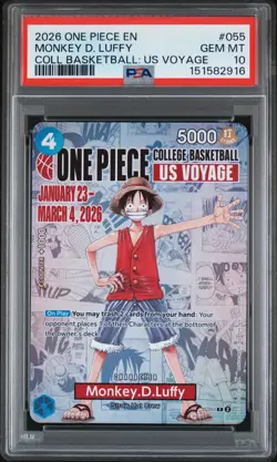 2026 ONE PIECE PROMOS COLLEGE BASKETBALL: US VOYAGE MONKEY D. LUFFY PSA 10 - Image 1