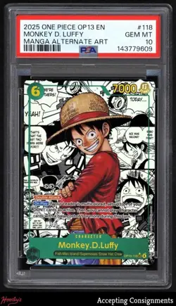 2025 One Piece Carrying on His Will #OP13 Monkey D. Luffy MANGA ART PSA 10 GEM - Image 1