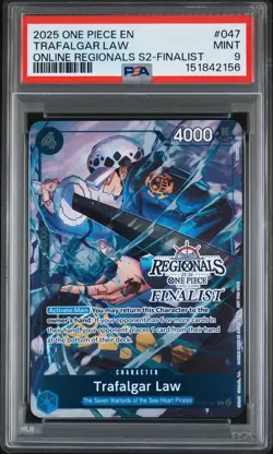 2025 ONE PIECE ONLINE REGIONALS PACK 2025 SEASON 2 FINALIST TRAFALGAR LAW PSA 9 - Image 1