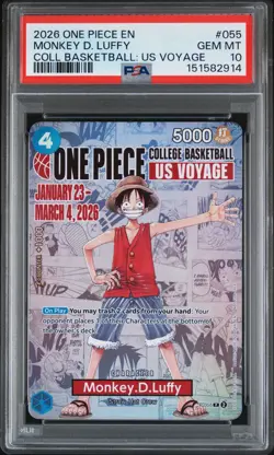 2026 ONE PIECE PROMOS COLLEGE BASKETBALL: US VOYAGE MONKEY D. LUFFY PSA 10 - Image 1