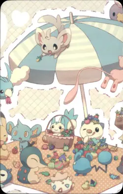 Pokemon Chinese Fan Art Photo Card Picnic Togepi Totodile - Image 1
