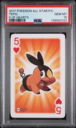 2017 POKEMON AS PLAYING CARDS 5 OF HEARTS TEPIG PSA 10 - Image 1