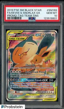 2019 Pokemon SM BSP Tag Team Tins #169 FA Eevee & Snorlax GX PSA 10 - Image 1