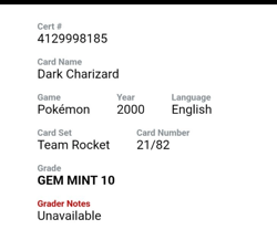 2000 POKEMON TEAM ROCKET Unlimited #21/82 DARK CHARIZARD CGC 9.5 Gem Mint - Image 3