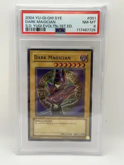 PSA 8 Dark Magician Super Rare SYE-001 1st Edition 2004 Yugioh Evolution - Image 1