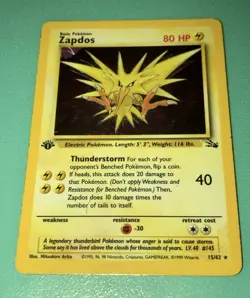 Zapdos 15/62 HOLO 1st Edition Pokemon Card *Moderately Played* See Pics - Image 1