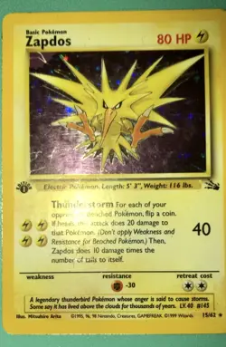 Zapdos 15/62 HOLO 1st Edition Pokemon Card *Moderately Played* See Pics - Image 2