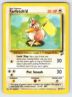 Farfetch'd 40/130 2000 Base Set 2 Pokemon Card TCG Vintage WOTC Uncommon Nm/Vlp - Image 1