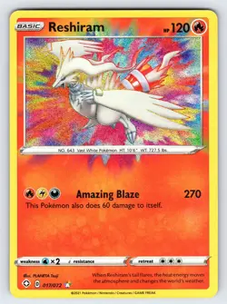Reshiram 017/072 2021 Shining Fates Pokemon Card Amazing Rare Ultra Rare - Nm - Image 1