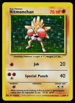 Pokemon Card - Hitmonchan Base Set Unlimited 7/102 Holo Holo Rare - Image 1