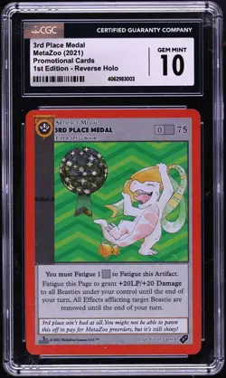 2021 MetaZoo Promo Cards 1st Edition Reverse Holo 3rd Place Medal CGC 10 GEM - Image 1