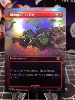 FOIL Rising of the Day NM MTG The Lord of the Rings Borderless 0427 Scene NM - Image 1