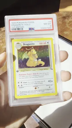 1999 POKEMON FOSSIL 1ST ED #4 DRAGONITE-HOLO PSA 8 Video Included - Image 2