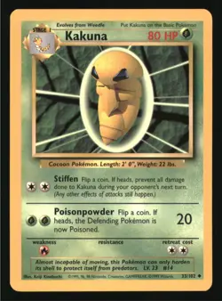 Kakuna 33/102 Uncommon Base Set Unlimited Pokemon Lightly Played - Image 1