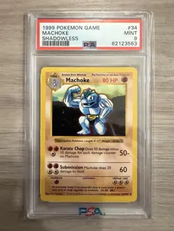 1999 Pokemon Shadowless Machoke PSA 9 Mint #34 Base Set - Image 1