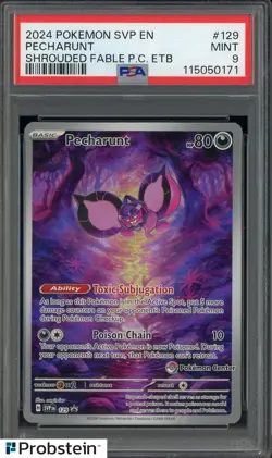 2024 Pokemon Scarlet & Violet EN #129 Pecharunt Shrouded Fable P.C. ETB PSA 9 - Image 1