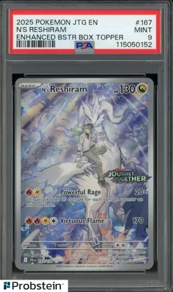 2025 Pokemon SV JTG #167 N's Reshiram Enhanced Booster Topper PSA 9 - Image 1