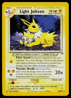 Pokemon Card - Light Jolteon Neo Destiny 48/105 Uncommon - Image 1