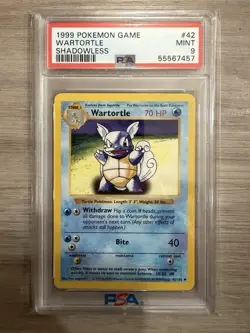 1999 Pokemon Shadowless Wartortle PSA 9 Mint #42 Base Set - Image 1