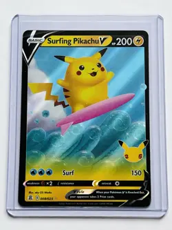 Surfing Pikachu V 008 / 025 Pokemon Celebrations 2021 Near Mint Ultra Rare Holo - Image 1