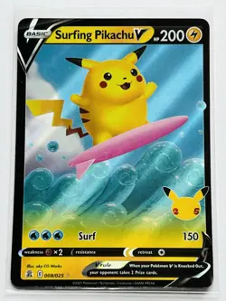 Surfing Pikachu V 008 / 025 Pokemon Celebrations 2021 Near Mint Ultra Rare Holo - Image 2