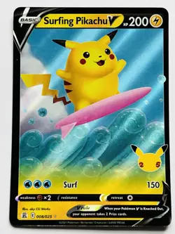 Surfing Pikachu V 008 / 025 Pokemon Celebrations 2021 Near Mint Ultra Rare Holo - Image 4