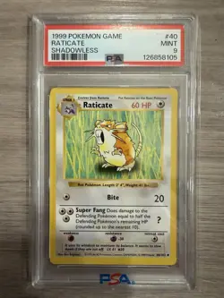 1999 Pokemon Shadowless Raticate PSA 9 Mint #40 Base Set - Image 1