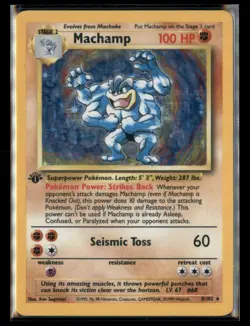 Base Set 1st edition Pokemon TCG Machamp 8/102 Rare Holo HP/DMG - Image 1