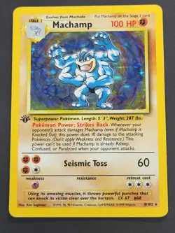 Base Set 1st edition Pokemon TCG Machamp 8/102 Rare Holo HP/DMG - Image 3