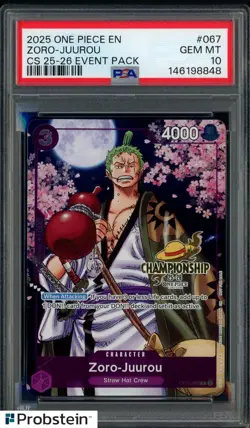 2025 One Piece EN Championship 25-26 Event Pack #067 Zoro-Juurou PSA 10 GEM MINT - Image 1