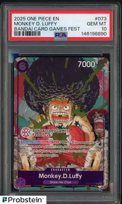 2025 One Piece EN Bandai Card Games Fest #073 Monkey D. Luffy PSA 10 GEM MINT - Image 1