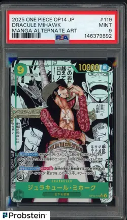 2025 One Piece Japanese Mihawk Manga Alternate Art Secret Rare #OP14-119 PSA 9 - Image 1
