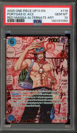 One Piece CCG Portgas.D.Ace Red Manga Alternate Art OP13-119 PSA 10 Gem Mint - Image 1