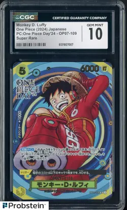 2024 One Piece Japanese PC One Piece Day Super Rare #109 Monkey D. Luffy CGC 10 - Image 1