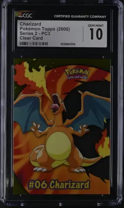 Pokemon Charizard Topps Series 2, TV Animation Clear Card #PC3, CGC 10 (Low Pop) - Image 2