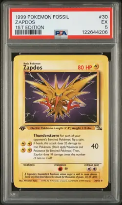 1999 Pokemon Fossil 1st Edition Zapdos Non-Holo #30 PSA 5 EX - Image 2