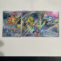 Pokemon First Partner Illustration Rare Turtwig Chimchar Piplup 30th Anniversary - Image 1