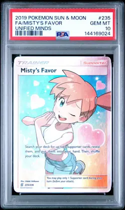 2019 POKEMON SUN & MOON UNIFIED MINDS #235 FULL ART/MISTY'S FAVOR PSA 10 - Image 1