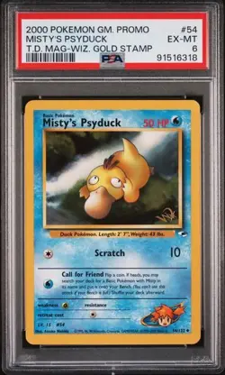 2000 MISTY'S PSYDUCK #54 POKEMON GAME PROMO TOP DECK MAGAZINE W STAMP PSA 6 - Image 1