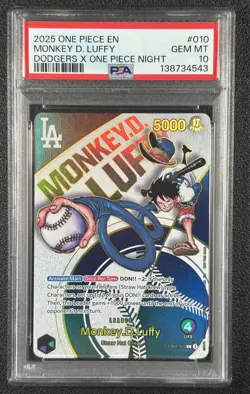 MONKEY D. LUFFY PSA 10 2025 ONE PIECE ANIME EN #EB02-010 DODGERS NIGHT GEM 543 - Image 1