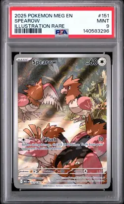 2025 Pokemon Mega Evolution Illustration Rare #151 Spearow PSA 9 Mint Holo Card - Image 1