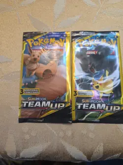 🔥 Pokemon Sun & Moon TEAM UP Booster Pack Lot (2 Packs) – 3 Card Mini – Sealed - Image 1