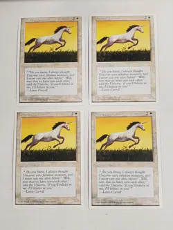 MTG Playset 4x Pearled Unicorn (4th Edition/White/C) - BGM - Image 1