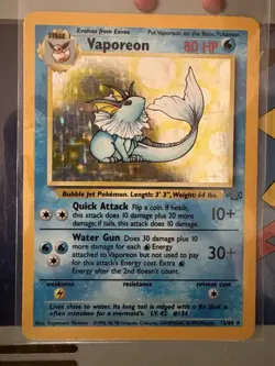 Pokemon Vaporeon 12/64 Jungle Holo Rare 80 HP Card 1999 English - Image 1