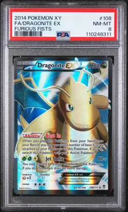 2014 POKEMON XY FURIOUS FISTS #108 FULL ART/DRAGONITE EX PSA 8 - Image 1