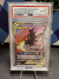 Pokemon SM Unbroken Bonds Tag Team Marshadow & Machamp GX 199/214, PSA 10 - Image 1