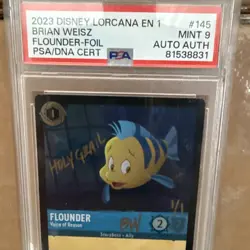 DISNEY LORCANA FLOUNDER ILUSTRATOR SIGNED 1/1 HOLY GRAIL FOIL PSA 9 - Image 3