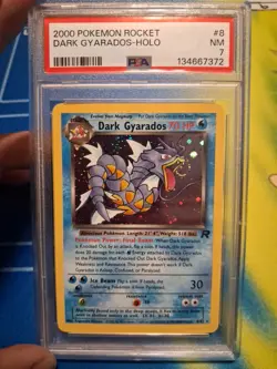Pokemon 2000 Rockets Dark Gyarados Holo Card #8 WOTC, PSA 7 Swirl - Image 1