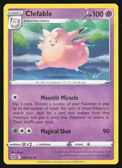 SWSH09: Brilliant Stars Clefable #054/172 Rare Pokemon Card - Image 1