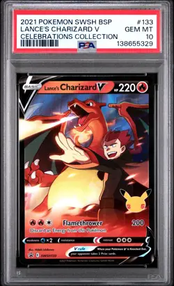 Pokemon Lance’s Charizard V SWSH133 Black Star Promo Celebration PSA 10 GEM MINT - Image 1